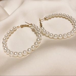 Round Pearl Hoop Earrings